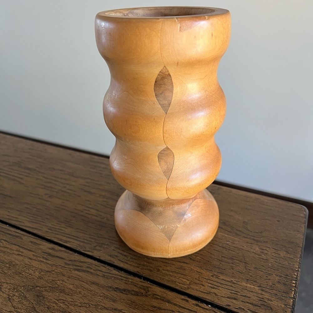 Turned Wood Candleholder Chunky Vintage 1970s Rustic Wooden Lodge Beach Style - Picture 2 of 10